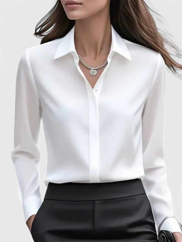 Melvaya Women's Blouse | Elegant Hidden Button Design, Structured Collar 5