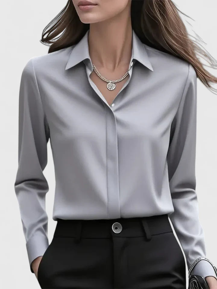 Melvaya Women's Blouse | Elegant Hidden Button Design, Structured Collar 7