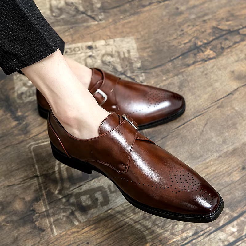 Men's Dress Shoes | Sleek Monk Strap Design, Polished Black Leather 2