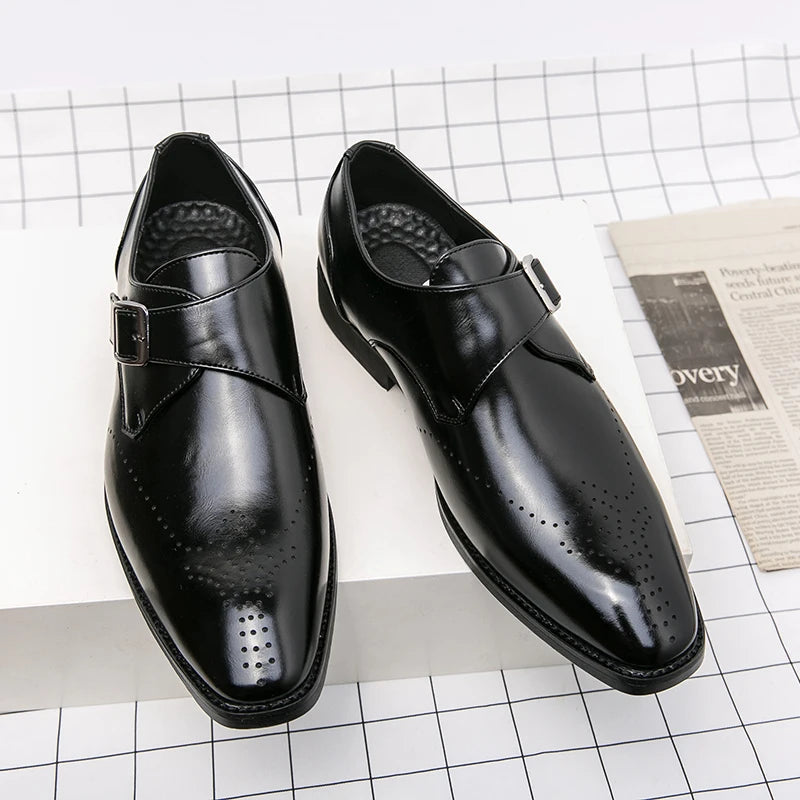 Men's Dress Shoes | Sleek Monk Strap Design, Polished Black Leather 3
