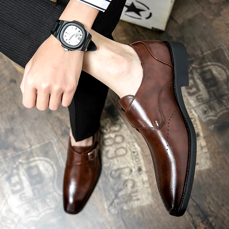 Men's Dress Shoes | Sleek Monk Strap Design, Polished Black Leather 4