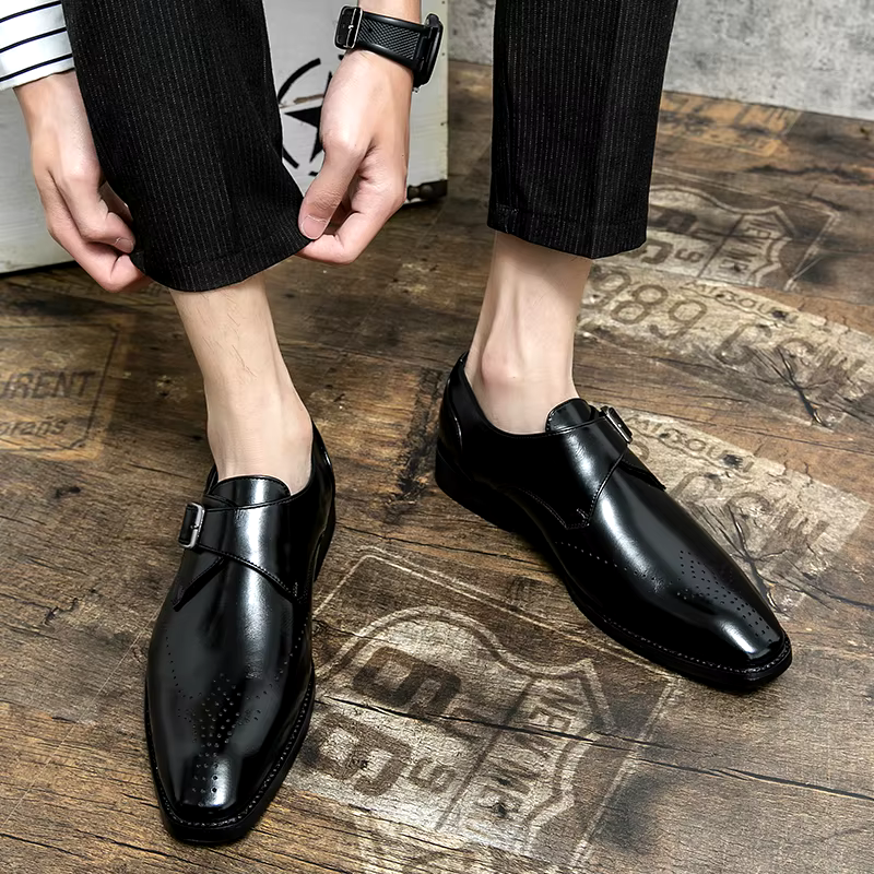 Men's Dress Shoes | Sleek Monk Strap Design, Polished Black Leather 5