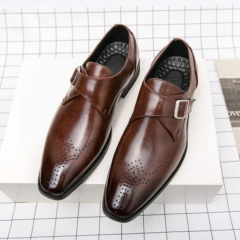 Men's Dress Shoes | Sleek Monk Strap Design, Polished Black Leather 6