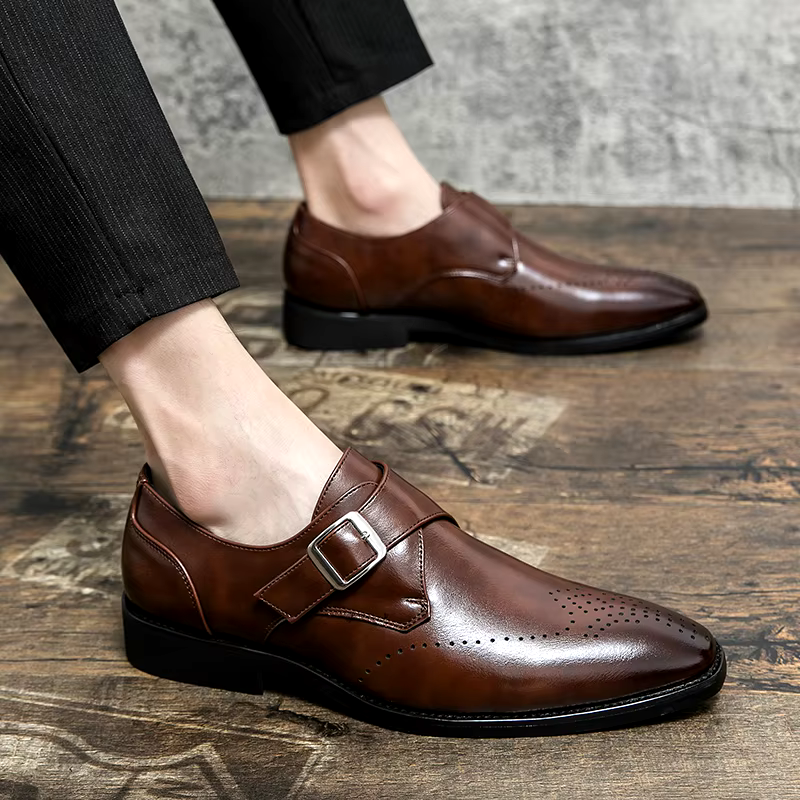 Men's Dress Shoes | Sleek Monk Strap Design, Polished Black Leather 8