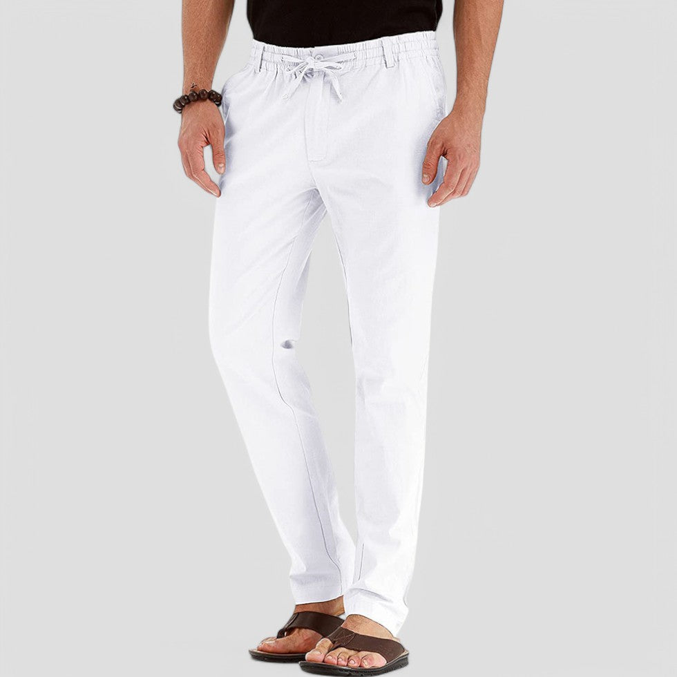 Men's Lightweight Linen Trousers – Summer Casual Drawstring Pants
