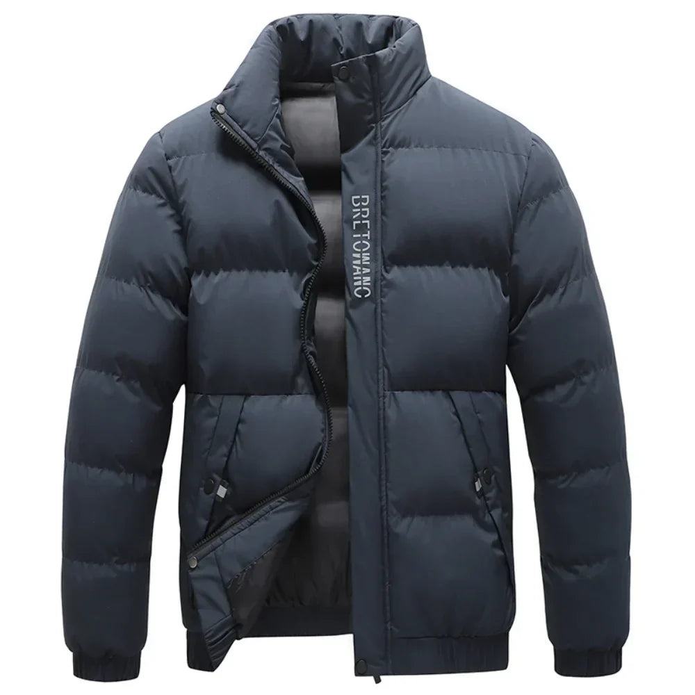 Men’s Smart Wool-Blend Overcoat with Stand-Up Collar