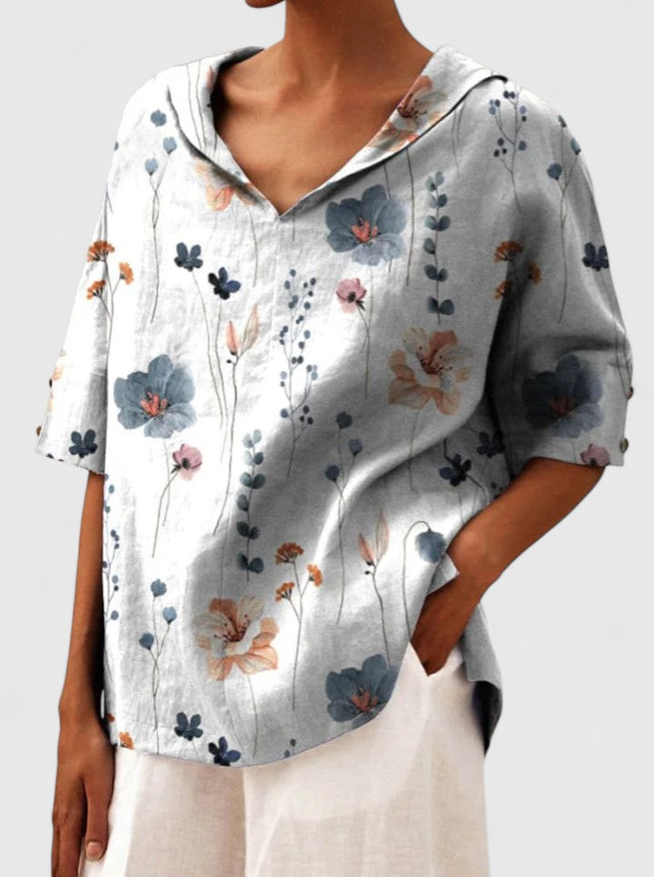 Roanne Women's Top | Floral Print, V-Neck Design, Going Out Top 0