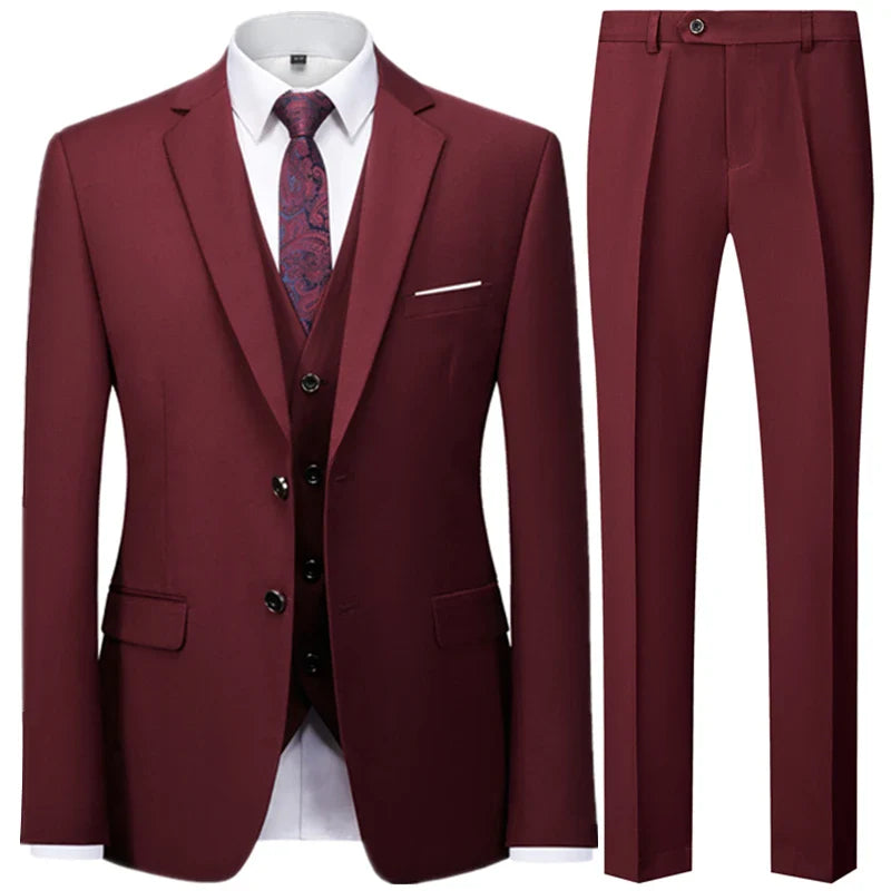 Men’s Elegant 3-Piece Suit – Tailored Waistcoat Set, Slim-Fit Formal