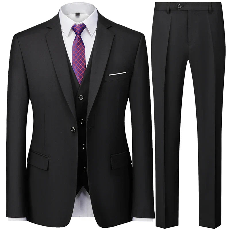 Men’s Elegant 3-Piece Suit – Tailored Waistcoat Set, Slim-Fit Formal