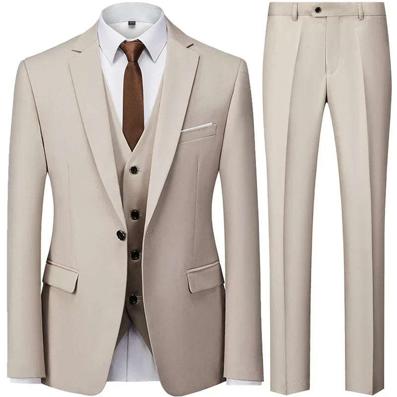 Men’s Elegant 3-Piece Suit – Tailored Waistcoat Set, Slim-Fit Formal