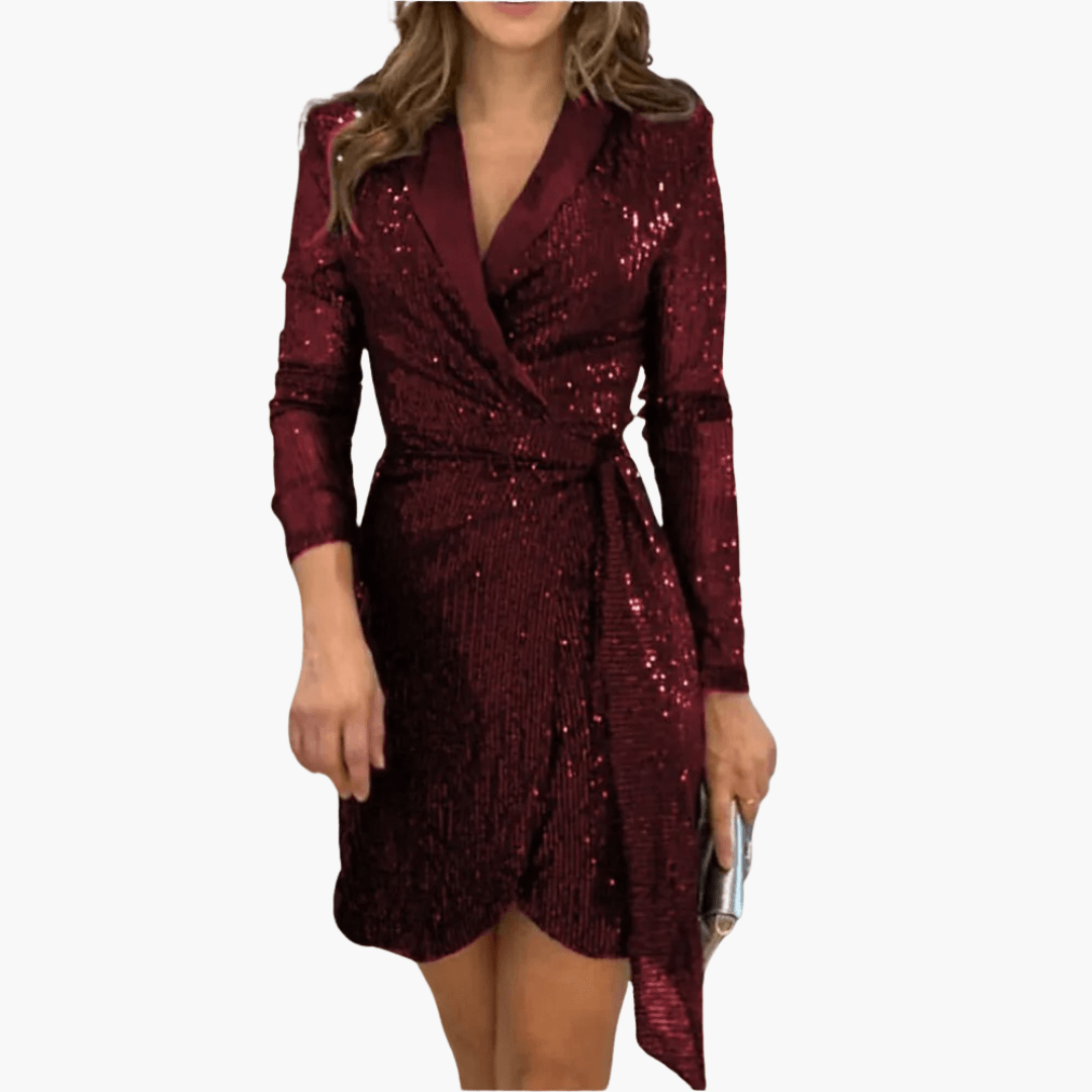 Shimmer Women's Cocktail Dress | Sparkling Sequin Wrap Design 0