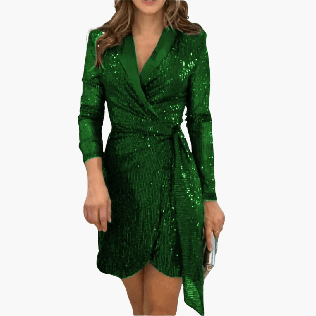 Shimmer Women's Cocktail Dress | Sparkling Sequin Wrap Design 1