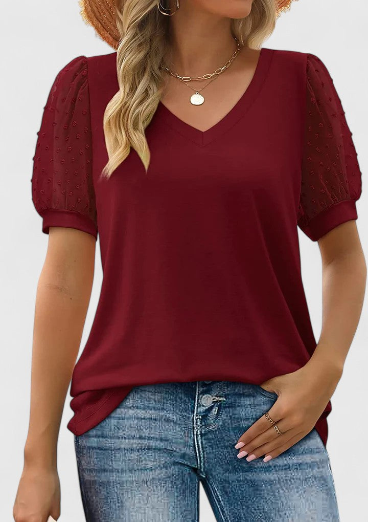 Sophie Women's Top | Chic Sheer Sleeves, Soft Blend Fabric 2