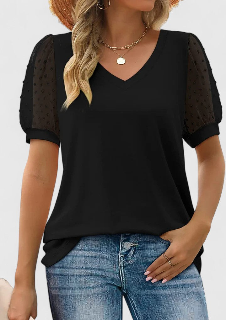 Sophie Women's Top | Chic Sheer Sleeves, Soft Blend Fabric 3