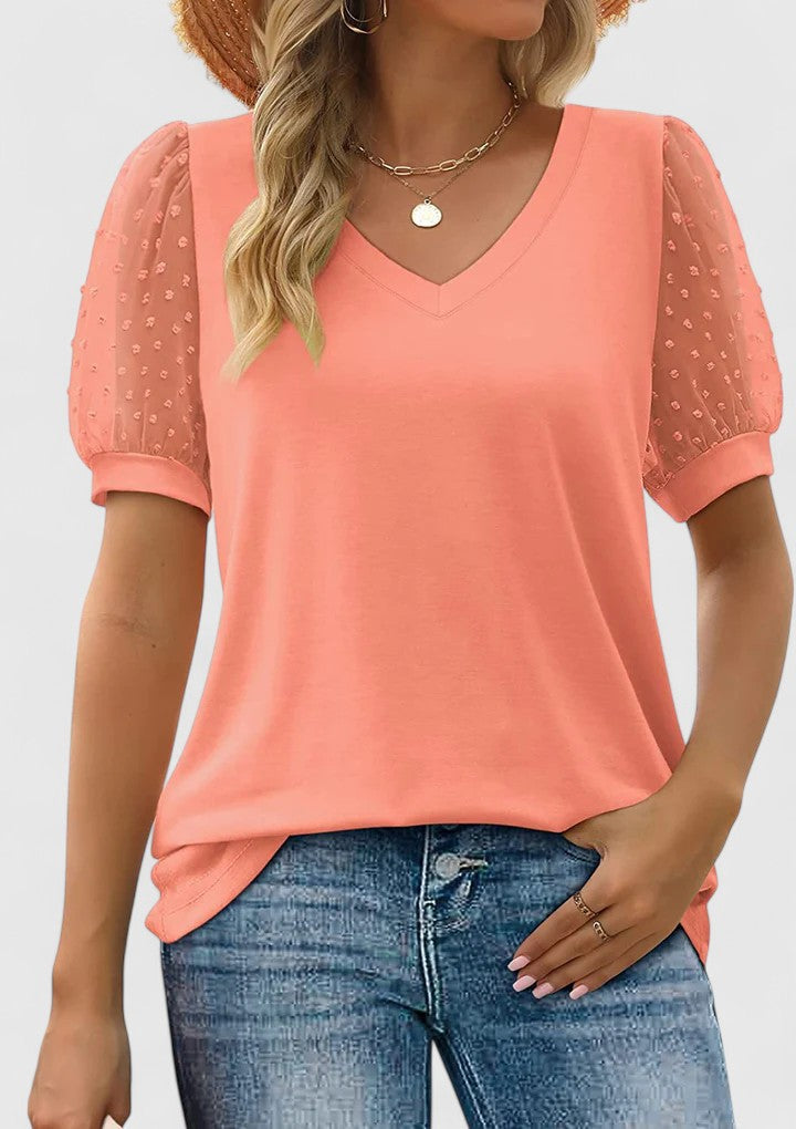Sophie Women's Top | Chic Sheer Sleeves, Soft Blend Fabric 6