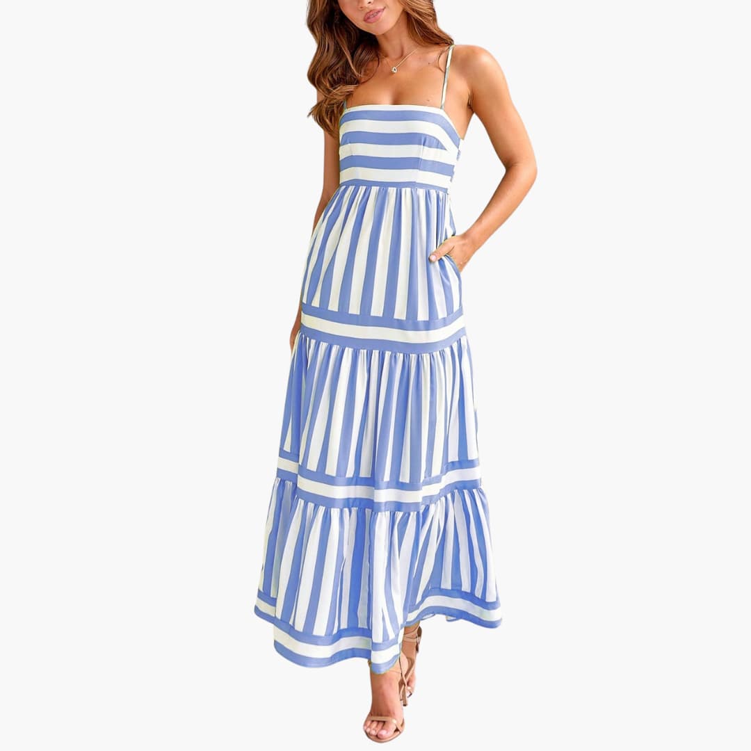 Stylish Women's Maxi Dress | Striped Design, Adjustable Straps, Plus Size Available 5