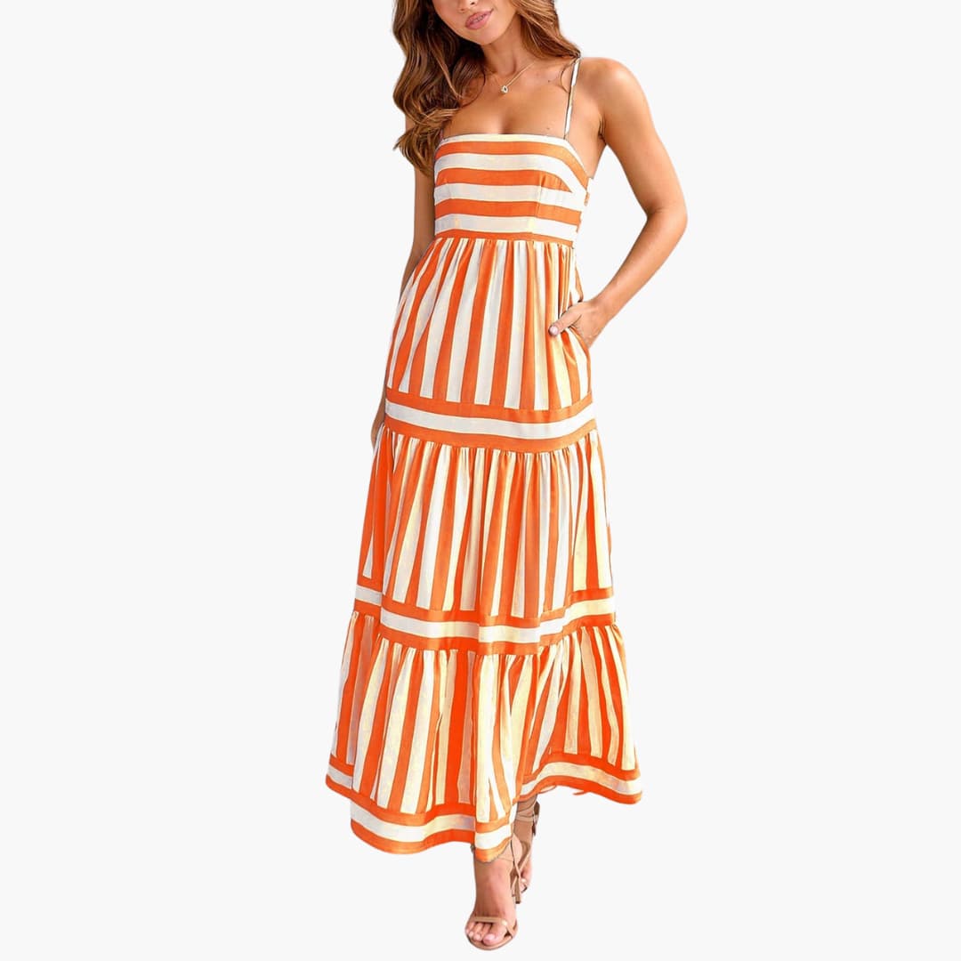 Stylish Women's Maxi Dress | Striped Design, Adjustable Straps, Plus Size Available 6