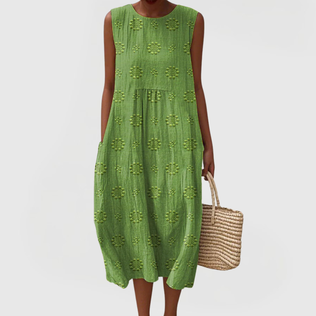 Teresa Women's Summer Dress | Floral Embroidery, Relaxed Fit with Pockets 0