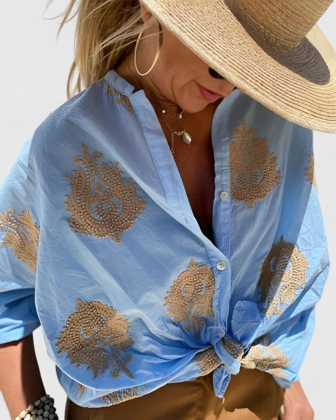 Vibrant Women's Blouse | Floral Embroidery, Long Sleeve Summer Top 0