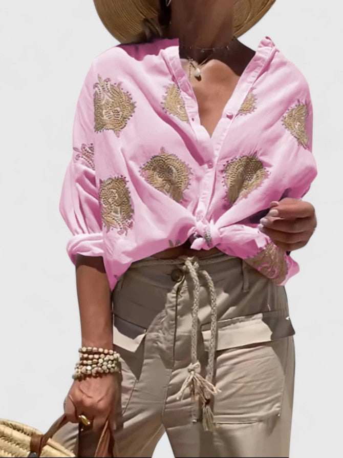Vibrant Women's Blouse | Floral Embroidery, Long Sleeve Summer Top 1