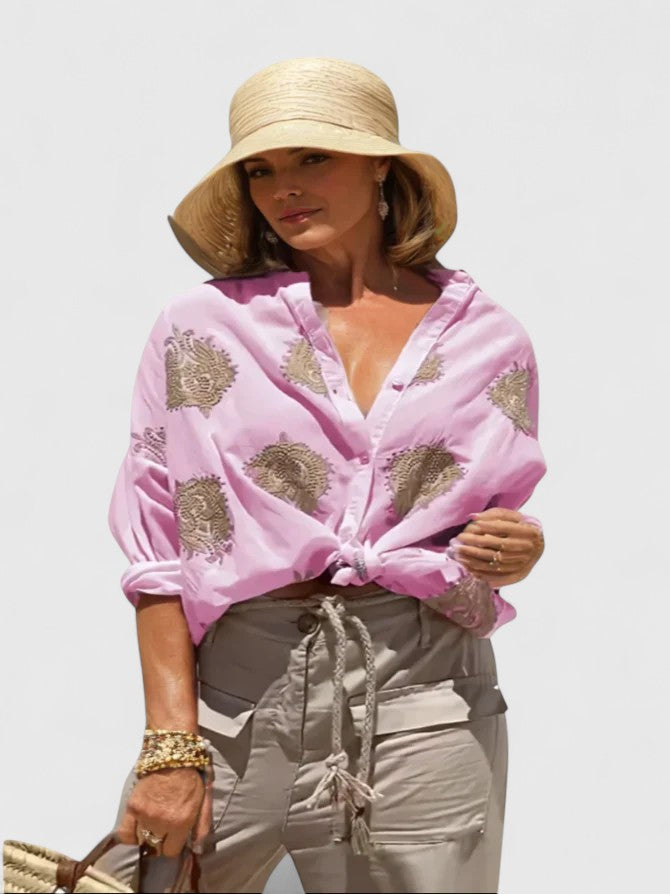 Vibrant Women's Blouse | Floral Embroidery, Long Sleeve Summer Top 2