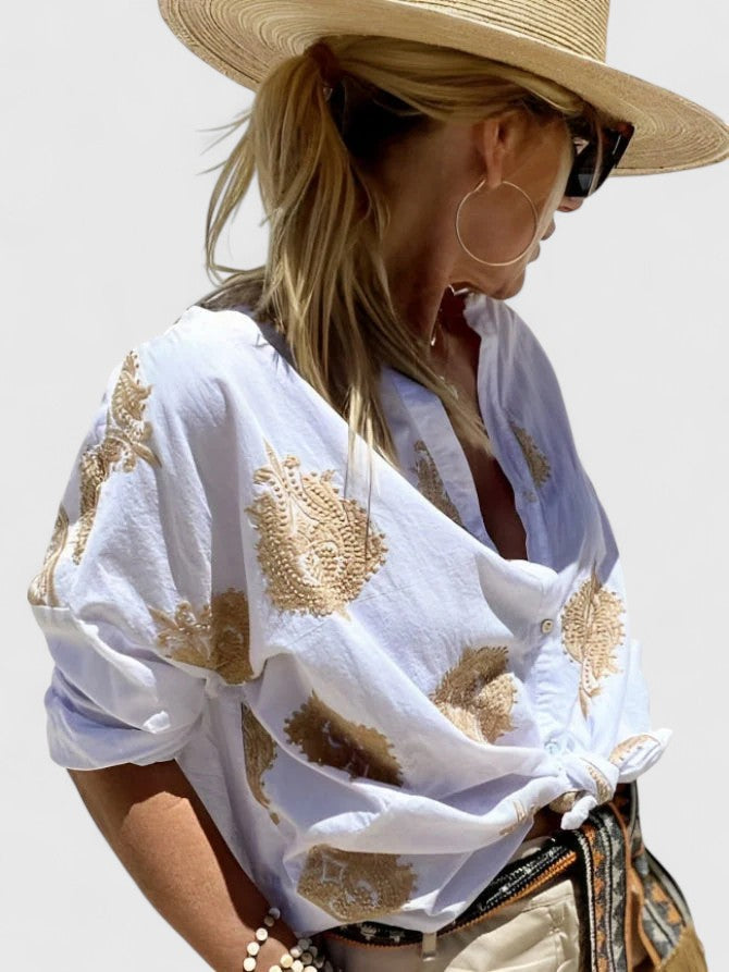 Vibrant Women's Blouse | Floral Embroidery, Long Sleeve Summer Top 3