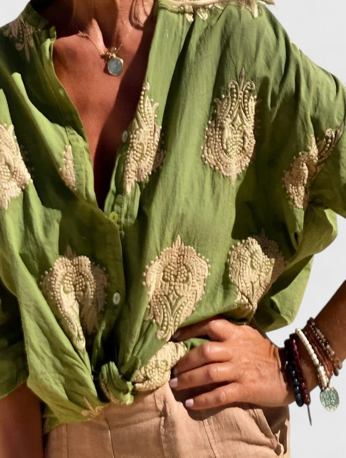 Vibrant Women's Blouse | Floral Embroidery, Long Sleeve Summer Top 5