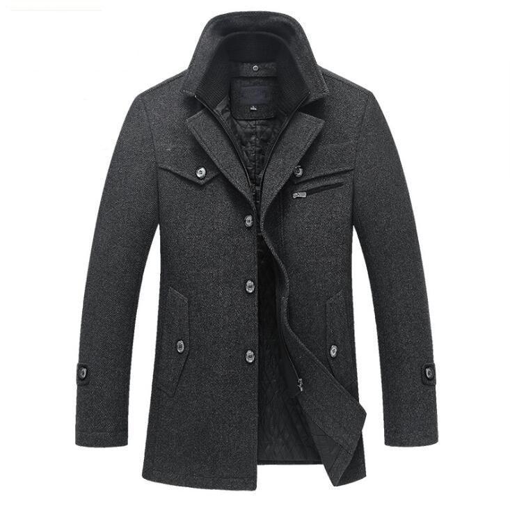 Men’s Wool Blend Overcoat with Notched Collar for Winter Style