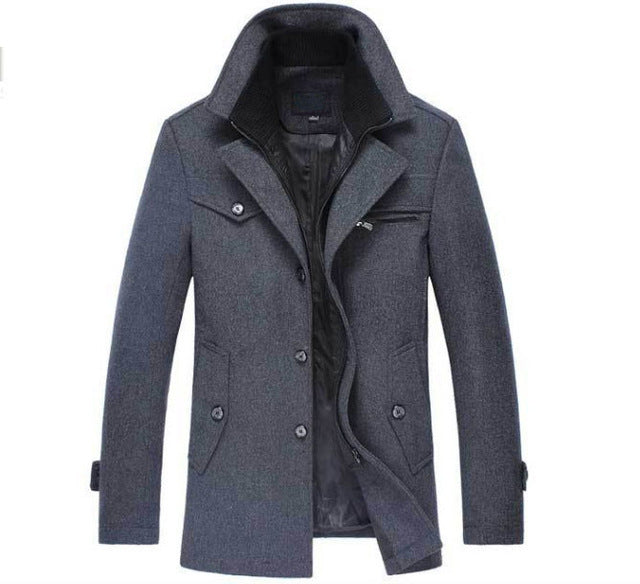 Men’s Wool Blend Overcoat with Notched Collar for Winter Style