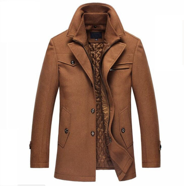 Men’s Wool Blend Overcoat with Notched Collar for Winter Style