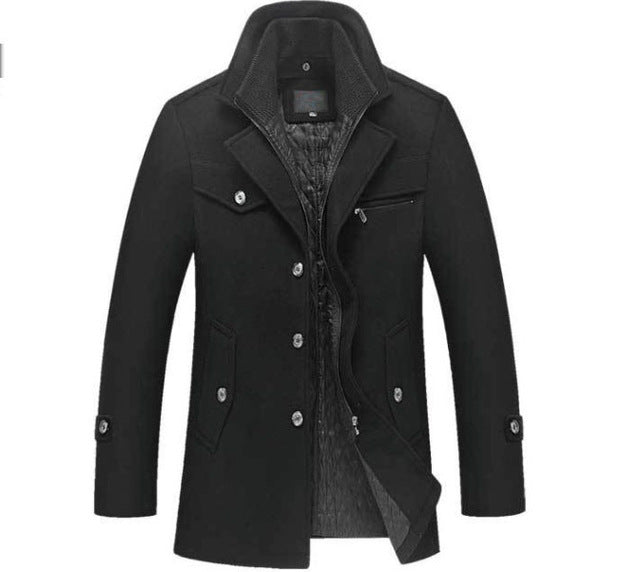 Men’s Wool Blend Overcoat with Notched Collar for Winter Style