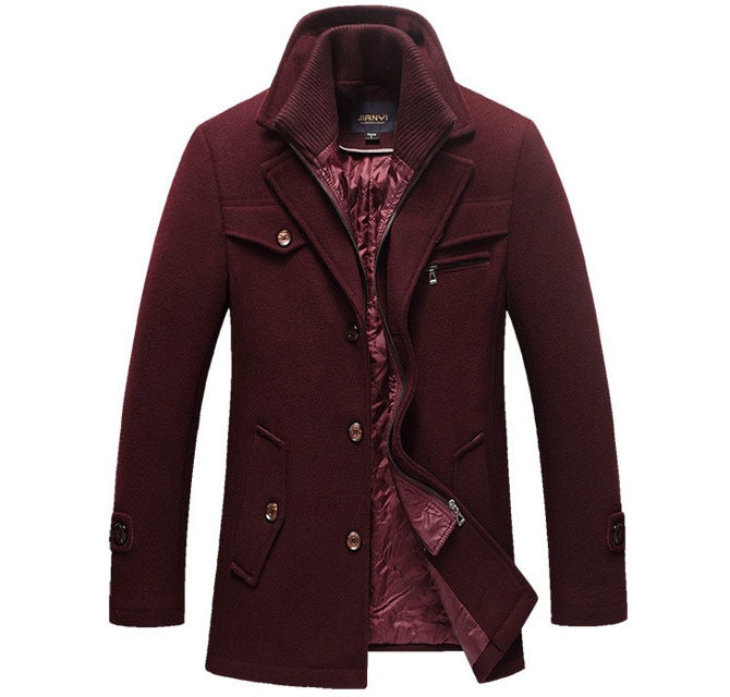 Men’s Wool Blend Overcoat with Notched Collar for Winter Style