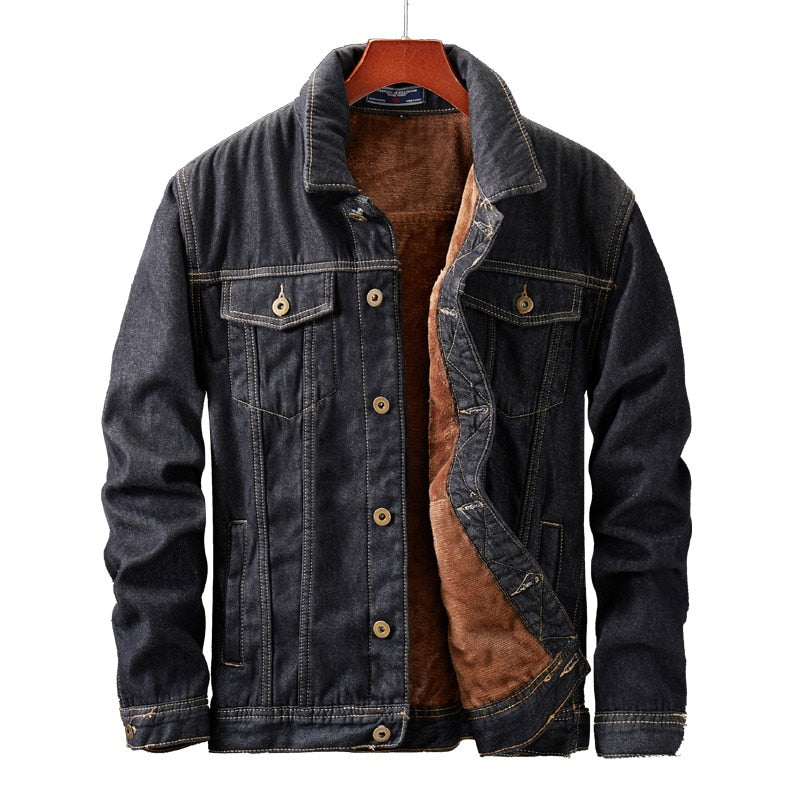 Men’s Fleece-Lined Denim Trucker Jacket with Western Style