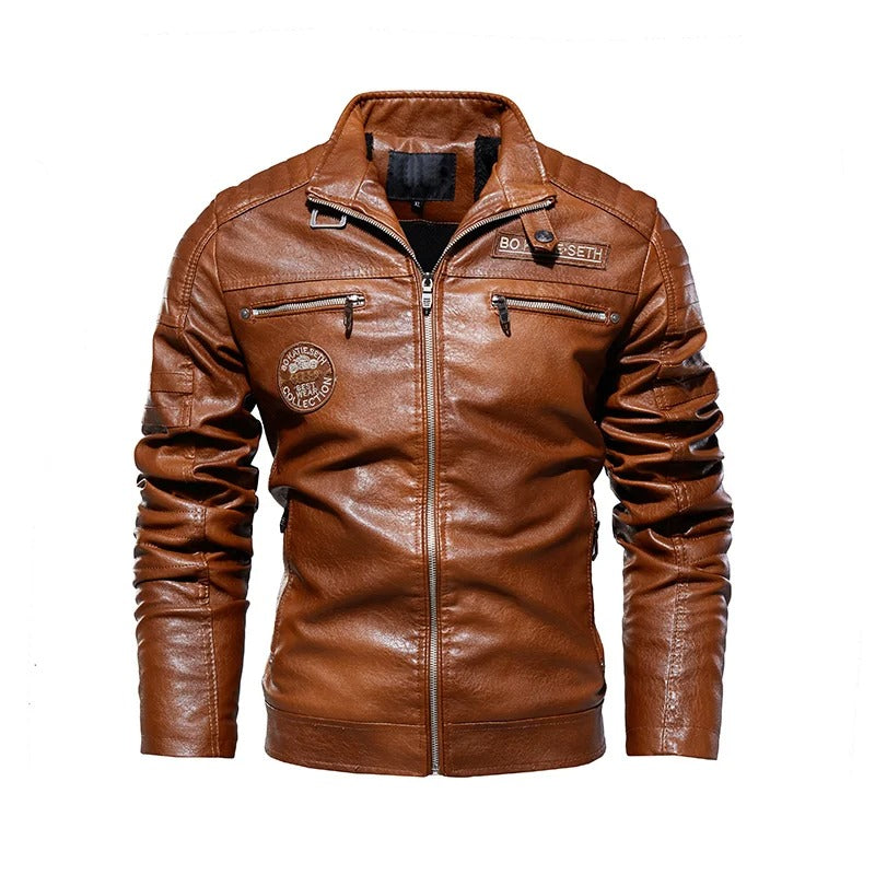 Men’s Vintage Leather Zip Jacket – Classic Biker Style Outerwear