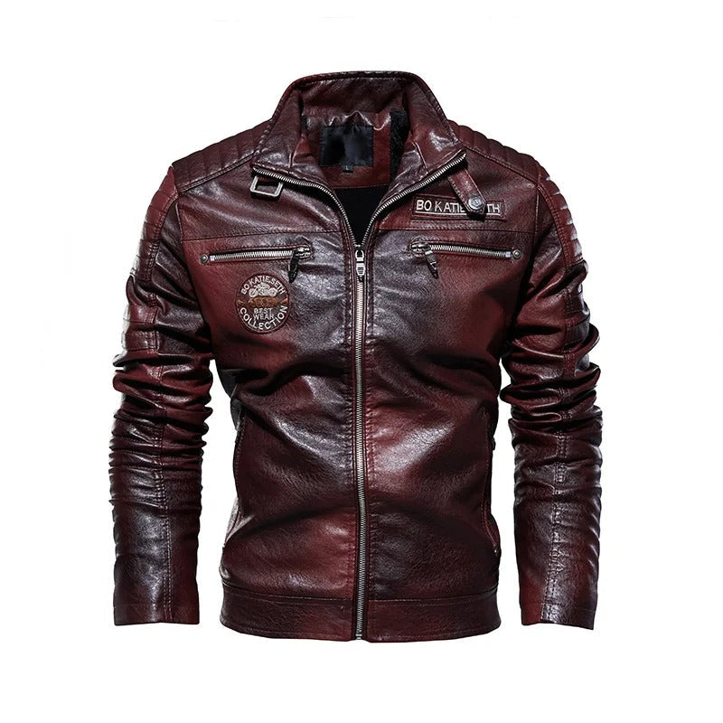 Men’s Vintage Leather Zip Jacket – Classic Biker Style Outerwear